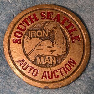 Vintage South Seattle Auto Auction Iron Man Token Brass Collectible Memorabilia